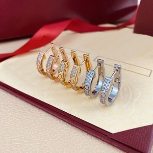 luxury hoop earrings designer for women V-Gold silver needle inlaid 2 row CZ diamond plated gold earrings womens classic personalize designer jewelry for party daily