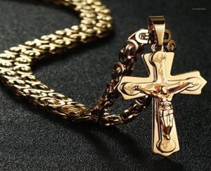 Colares de pingente de crucifixo católico pedante ouro aço inoxidável colar de metal grosso sem pescoço único homens moda jóias bíblia cha7744979