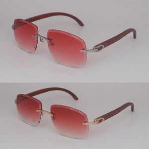 Rimless Wood Sunglasses T8200762 Carved lens Vintage women Trimming Lens Unisex C Decoration Manufacturers whole Designer235J