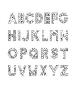 1300PCLOT 10 mm AZ Srebrny kolor Bling Letter DIY Charms Full Rhinestones English Alphabet Fit for 10 mm skórzana opaska Ke9650405