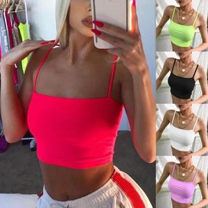 Women's Tanks Fashion Short Sexy Crop Tops Neon Green Elegant Ladies Casual Street Sportswear Bralette Under Clothes Solid Pink