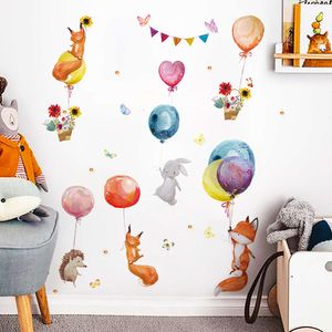 Cartoon Bunte Luftballons Tiere Wandaufkleber für Kinderzimmer Baby Kinderzimmer Raumdekoration Wandtattoos PVC Fuchs Hase Aufkleber