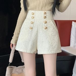 Kadın Şort Moda Kore Tarzı Yüksek Bel Kış Şortları Kadın Y2K Street Giyim Sizli Tweed Ganimet Şort Gevşek Geniş Bacak Kısa Pantolon Femme 231213