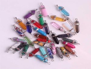 24pcslot Healing Point Chakra Pendants Hexagonal Quartz Crystals Bullet Shape Stone DIY Pendulum Beads For Jewelry Making 213891403