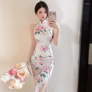 Ethnische Kleidung 2023 Elegantes gedrucktes chinesisches Stilkleid Sexy Anker Qipao Rock Retro Cheongsam Cosplay Party China Kleidung Orientalisch