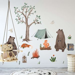 170 x 140 cm, Aquarell, Waldtiere, Bären, Bäume, Fuchs, Wandaufkleber für Kinderzimmer, Babyzimmer, Wandtattoos, DIY-Aufkleber, PVC