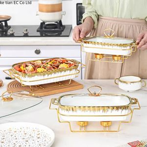 Soup Stock Pots Europeanstyle light luxury casserole with lid creative binaural square pot dry candle holder heating ceramic cookware 231213