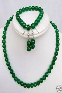 natural 8MM Green jade Beads NecklaceBraceletearring Sets015513122