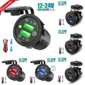 New Other Auto Electronics Dual USB Car Charger Socket Waterproof Fast Charge Power Outlet With Touch Switch For 12V-24V Motorcycle Boat Marine Truck ATV