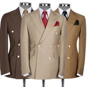 Etniska kläder Khaki Men Suits Slim Fit 2 Piece Classic Solid Color Double Breasted Blazer For Wedding Groom Groomsmen Clothes Custom Made Set 231213