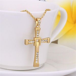 High quality men's cross 18k gold jewelry pendant necklace WGN703 A Yellow Gold white gemstone Necklaces with chains292D