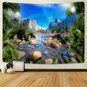 Tapisserier Vacker Natural Forest Printed Large Tapestry Stone Landscape Wall Hanging Filt Tropical Tree Tapestries Room Home Decor