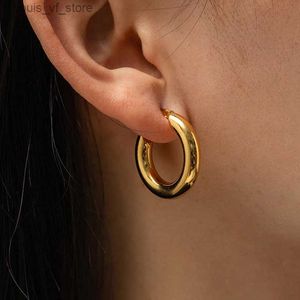 Charm Fashion Gold Color Stainless Steel Big Hoop Earrings Women 20/25/30mm Smooth Round Thick Ear Buckle Punk Earing Piercing Jewelry T231213