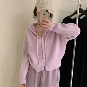 Kvinnoknyckor Koreanska huva stickade hjärt för kvinnor Tröja Jacka 2023 Grön Purple Pink Autumn Coat Y2K Streetwear Tops Sueters