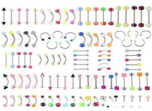 Navel Rings Whole Promotion 110Pcs Mixed ModelsColors Body Jewelry Set Resin Eyebrow Navel Belly Lip Tongue Nose Piercing Bar4635414
