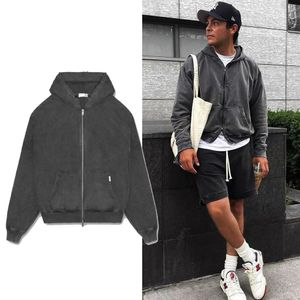 Мужские толстовки с капюшоном High Streetwear Retro Washed Dirty Cut на молнии с капюшоном Y2k Куртка Мужчины Женщины Пустой Harajuku Oversized Casual 231213