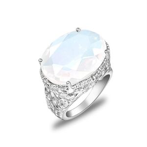 كامل 12 جهاز كمبيوتر Luckyshine Oval Fire White Moonstone Gemstone Rings Silver Weddings Jewelry Valentine's Gift Ring FO257V