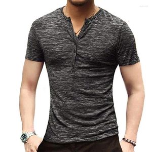 Abiti da uomo B8642 Maglietta Henley da uomo Manica corta T-shirt slim fit elegante con bottoni e scollo a V Magliette casual Taglia USA