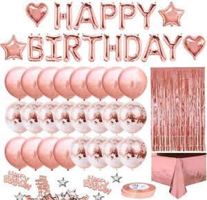 Christmas Decorations pcs Rose Gold Birthday Decoration Set Happy Balloon Party Decor Kids Rainsilk Tablecloth Baby Shower 231213