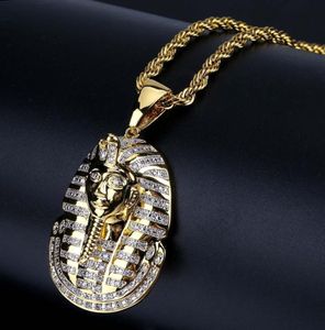 18K Gold Silver Iced out Egyptian Pharaoh copper Crystal Zircon Diamonds Pendant Necklace Vacuum Plated Jewelry pop Necklace4800837