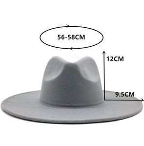 2020 Bred Brim Fedora Hat for Women Solid Color Wool Felt Hat For Men Autumn Winter Panama Gamble Grey Jazz Cap9498436