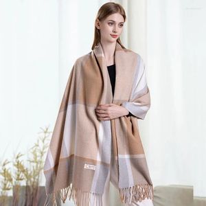 Scarves 65 200cm Autumn Winter Wool Plaid Scarf Women Thick Warm Large Shawl Wraps 2023 Ladies Cashmere Long Tassel Blanket