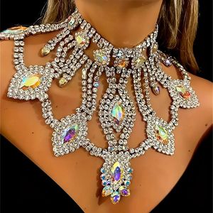 Tenis, abartılı ab kristal kolye, kadınlar için büyük kolye, lüks parlayan gelin düğün partisi su elmas mücevher aksesuarları 231213