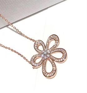 Luxur Designer S925 Sterling Silver Big Flower Necklace Womens Full Diamond FivePetal ClaVicle Chain Net Red Sun Flowers Pendant1998242