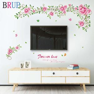 美しいピンクの花の壁ステッカーロマンチックなテレビソファ装飾クリエイティブウォールデカールPVCビニールアートの壁紙リムーバブル