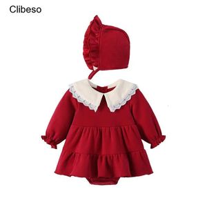 Macacão Clibeso nascido bebê meninas vestido de inverno romper crianças princesa primeiro aniversário outfits crianças velo bodysuits com chapéu 231212