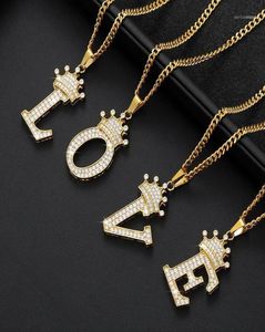 Chains Crystal Zircon Alphabet Pendant Necklaces For Women Men Crown Initial Letter Necklace Hip Hop Gold Chain Jewelry Collier13615188