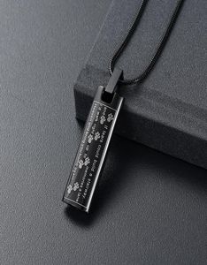 H888 Black Color Bar Cremation Necklace Engraving with Animal Paws Funeral Urn Ashes Holder Stainless Steel Cremation Jewelry9879001