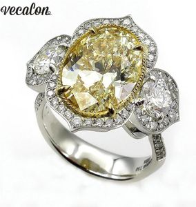 Vecalon Flower Promise Ring 925 Sterling Silver 5A Zircon CZ Engagement Wedding Band Rings for Women Men Jewelry Part