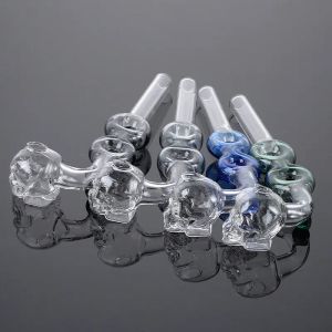 Skull Cool Pyrex Glass Oil Burner Pipe Straight Tube Tobacco Pipes Mini Spoon Hand Pipes Colorful Smoking Pipe BJ