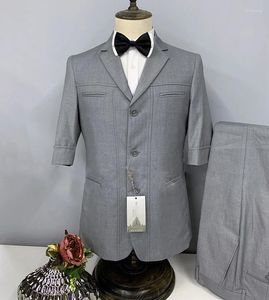 Ternos masculinos italianos, 2 peças, terno masculino, noivo, cavalheiro, bolsos, lapela, mangas curtas, casaco, negócios, smoking, casamento formal