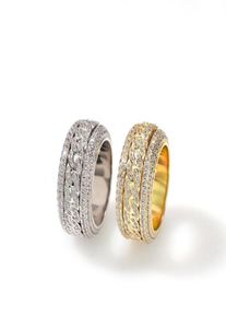 Obrotowy kubański złoty pierścionek mrożony hiphop diamentowe pierścienie 2020 Nowy moda męska biżuteria 3468311