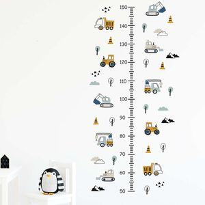 Cartoon Cars Truck Tractor Bulldozer Wall Stickers Height Measurement Wall Decals for Kids Room Boy Play Room Home Decoration