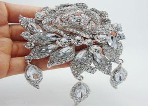 Ganze 2014 Mode Elegante Braut Klar Strass Kristall Art Deco Blume Rose Brosche Anhänger2807231
