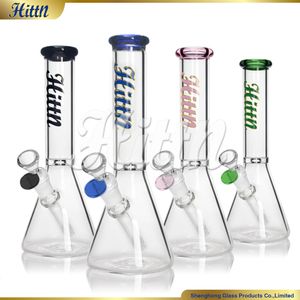 Bägare Bong Heady Glass Water Pipe Hittn Populärt 10 tum Glasrökningsrör med 14 mm Joint Black Blue Pink Green 420 Hot Sale