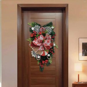 Decorative Flowers Winter Christmas Teardrop Swag Hanging Pendant With Bow Garland Door
