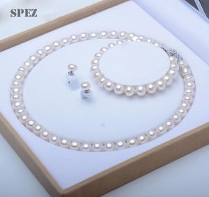 Conjuntos de joias de pérolas genuínas naturais de água doce conjunto de pérolas de prata esterlina 925 colar de pérolas brincos pulseira para presente feminino SPEZ C8384977