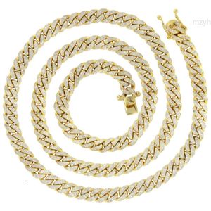 Ожерелье-цепочка из чистого золота 10 карат с кубинскими звеньями Vvs, муассанит с бриллиантами Ice Out, хип-хоп, 14 карат, настоящее 9 мм, 10 мм, 11 мм, 12 мм