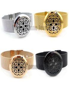 Round Silver Old World (30mm) with Stainless Steel Metal Mesh Band / Essential Oils Diffuser Locket Bracelet6477333