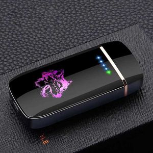 2023 Creative Touch Sensing LED Power Display Dual Arc Pulse Lighter Metal Windproect Electric Flamess Cigar Men's Gift