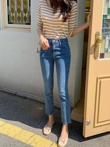 Kadın Tulumları Romper Jeans Klasik Yüksek Bel Vintage Ayak Bileği Uzunluğu Düz Bacak Erkekleri Kızlar İçin Sonbahar 2023 Denim Pantolon Sonbahar Moda 231213