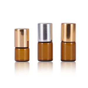 Bottiglie di vetro ambrato liquido di vendita calda E Flacone di prodotti preferenziali da 1-2 ml con sfera in acciaio e tappo in oro/argento