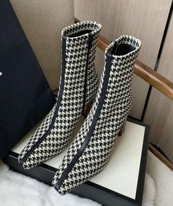 Boots Sexy Mature Houndstooth Plaid Pointed Toe Ladies Dress Pumps Zipper High Heels