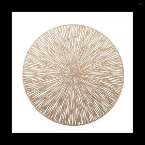 Table Mats 1PCS Round Placemats Restaurant Hollow PVC Decoration Meal Mat Anti- Dining Line Steak Plate Pad Golden