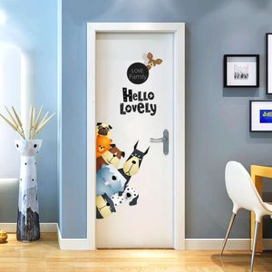 Tecknad hundar vägg klistermärken härlig familj vinyl dekaler för dörr barn rum hem dekor dörr klistermärke pvc väggdekaler/lim
