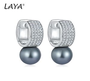 Laya 925 Sterling Gümüş Moda Tatlı İnci Parlayan Açık Kübik Zirkon CILP Küpeler Kadınlar İçin Elegant Lüks Orijinal JE3073857